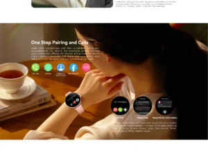 Description Kieslect Pura Lady Smart Watch Feature : 1.19″ Crystal-Clear AMOLED Display. Elegant and Streamlined Frame Design. Dual Strap. BT5.2 Calling. IP68 Waterproof. 100*+Sport Modes.