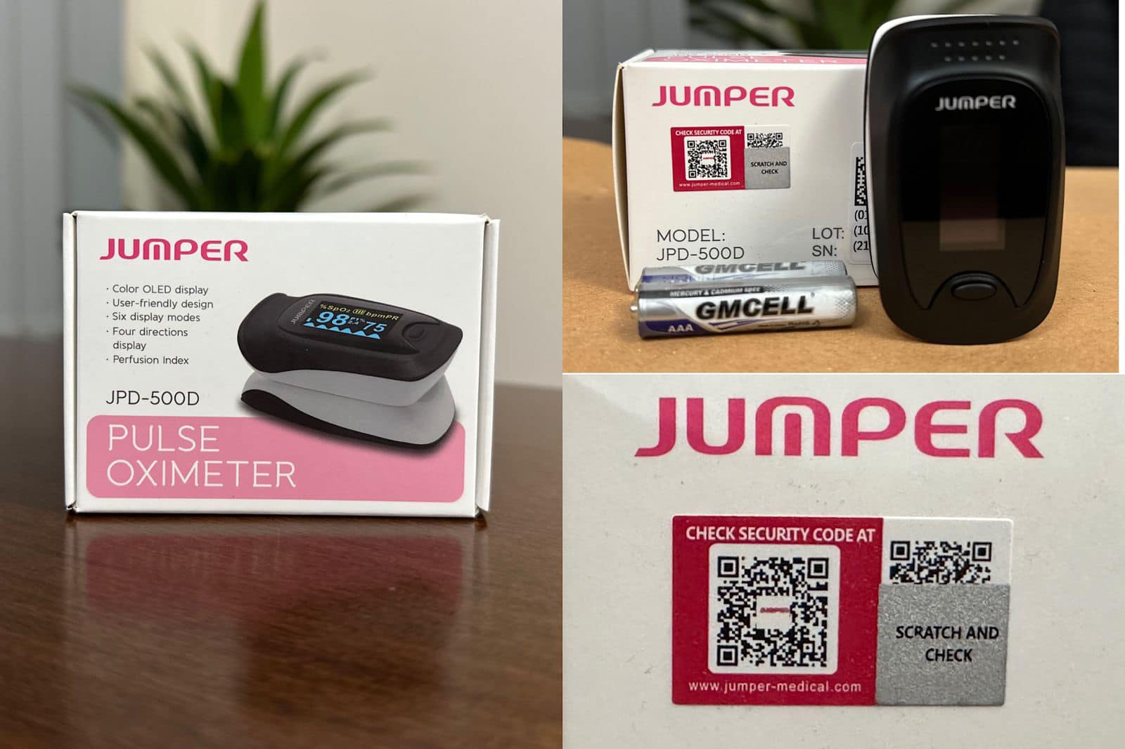 JUMPER Official JPD-500D OLED Fingertip Pulse Oximeter for SpO2, PR, PI Measurement